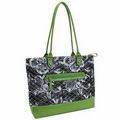 Parinda 11161 ALLIE (Grey Floral Green) Quilted Fabric Croco Faux Leather Tote